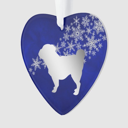Blue Silver Snowflake Pug Ornament (voorkant)