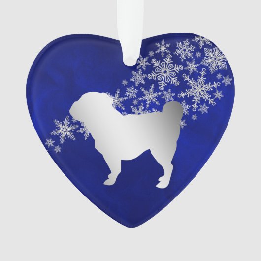 Blue Silver Snowflake Pug Ornament (voorkant)