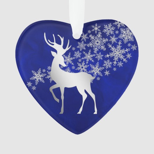 Blue Silver Snowflake Reindeer Ornament (voorkant)