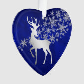 Blue Silver Snowflake Reindeer Ornament (voorkant)