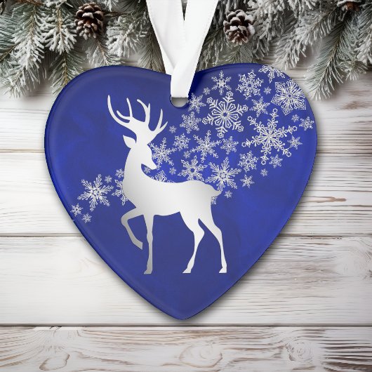 Blue Silver Snowflake Reindeer Ornament