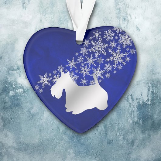 Blue Silver Snowflake Scottie Dog Ornament