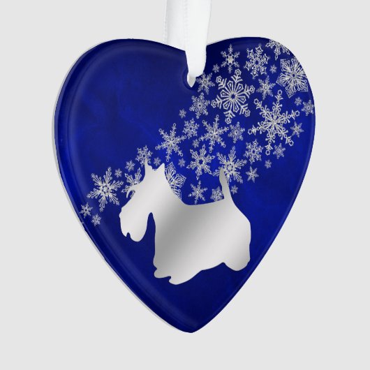 Blue Silver Snowflake Scottie Dog Ornament (voorkant)