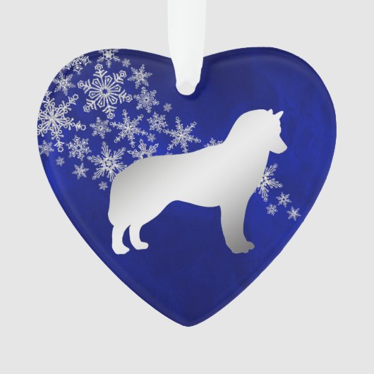 Blue Silver Snowflake Siberian Husky Ornament (voorkant)