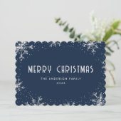 Blue Silver Snowflake Snow Christmas Card Feestdagenkaart (Staand voorkant)