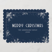 Blue Silver Snowflake Snow Christmas Card Feestdagenkaart (Voorkant / Achterkant)