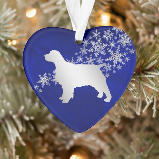 Blue Silver Snowflake Spaniel Ornament (Boom)