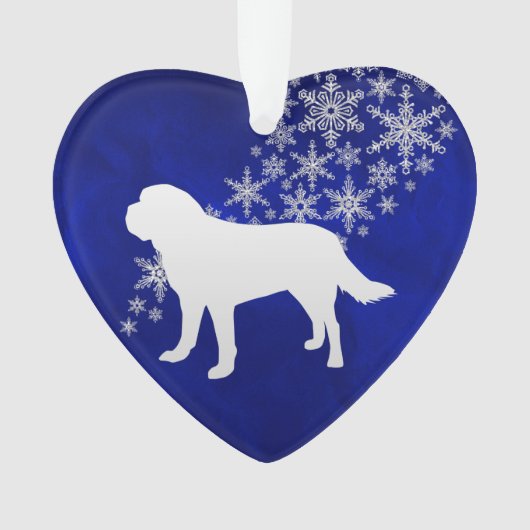 Blue Silver Snowflake St Bernard Ornament (voorkant)