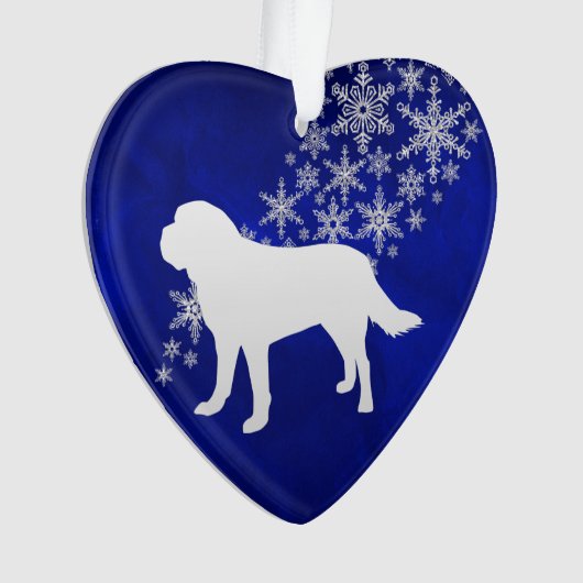 Blue Silver Snowflake St Bernard Ornament (voorkant)