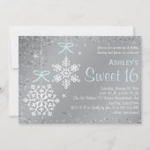 Blue Silver Snowflake Sweet Sixteen-uitnodigingen Kaart (Voorkant)