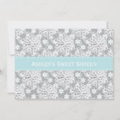 Blue Silver Snowflake Sweet Sixteen-uitnodigingen Kaart (Achterkant)