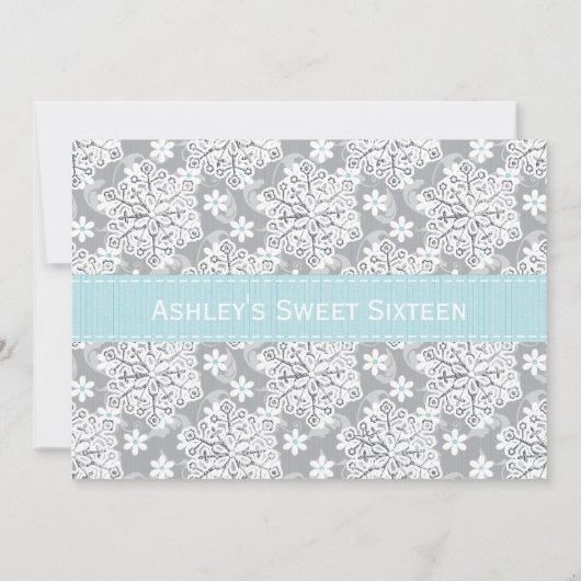 Blue Silver Snowflake Sweet Sixteen-uitnodigingen Kaart (Achterkant)