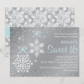 Blue Silver Snowflake Sweet Sixteen-uitnodigingen Kaart (Voorkant / Achterkant)