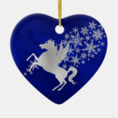 Blue Silver Snowflake Unicorn, gepersonaliseerd Keramisch Ornament (Voorkant)