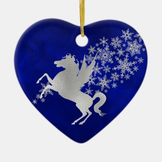 Blue Silver Snowflake Unicorn, gepersonaliseerd Keramisch Ornament (Voorkant)