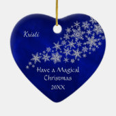 Blue Silver Snowflake Unicorn, gepersonaliseerd Keramisch Ornament (Achterkant)