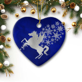 Blue Silver Snowflake Unicorn, gepersonaliseerd Keramisch Ornament