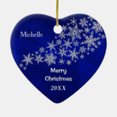 Blue Silver Snowflake Volleyball Persoonlijk Keramisch Ornament (Achterkant)