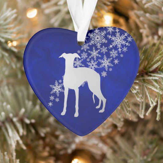 Blue Silver Snowflake Whippet Ornament (Boom)