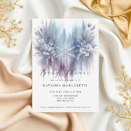 Blue Silver Snowflake Winter Baby shower Elegant Kaart