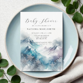 Blue Silver Snowflake Winter Baby shower Elegant Kaart