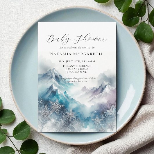 Blue Silver Snowflake Winter Baby shower Elegant Kaart