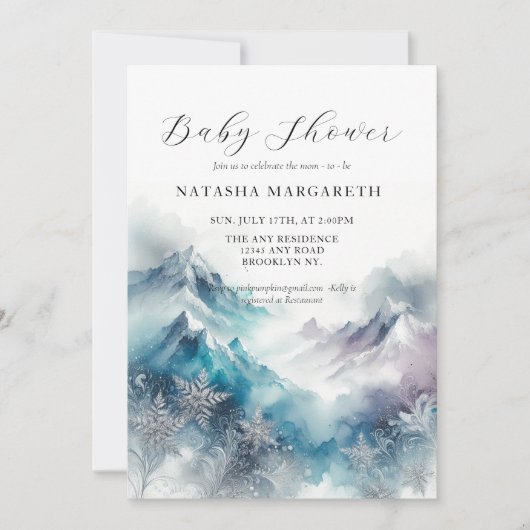 Blue Silver Snowflake Winter Baby shower Elegant Kaart (Voorkant)