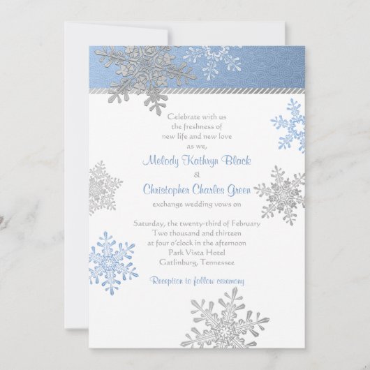 Blue Silver Snowflake Winter Weddenschap Kaart (Voorkant)