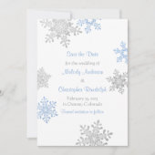 Blue Silver Snowflake Winter Wedding Save the Date (Voorkant)