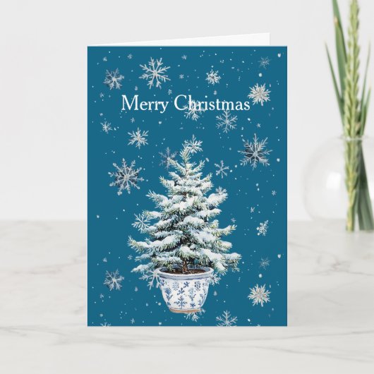 Blue Silver Snowflakes Christmas Tree Kaart (Voorkant)
