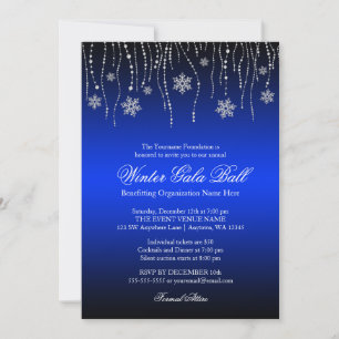 Blue Silver Snowflakes Gala Ball-uitnodigingen Kaart