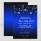 Blue Silver Snowflakes Gala Ball-uitnodigingen Kaart (Voorkant / Achterkant)