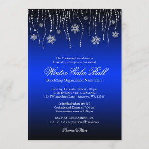 Blue Silver Snowflakes Gala Ball-uitnodigingen Kaart