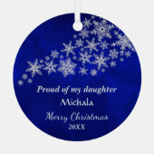 Blue Silver Snowflakes Proud Gymnastics Mam Metalen Ornament (Achterkant)