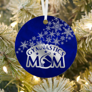 Blue Silver Snowflakes Proud Gymnastics Mam Metalen Ornament