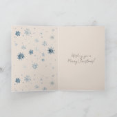 Blue Silver Snowflakes Window Teddy Bear Christmas Kaart (Binnen)