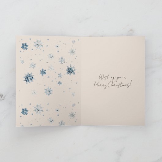 Blue Silver Snowflakes Window Teddy Bear Christmas Kaart (Binnen)