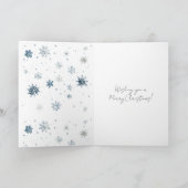 Blue Silver Snowflakes Window Teddy Bear Christmas Kaart (Binnen)