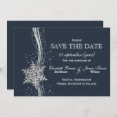 Blue Silver Snowflakes Winter behalve de datum Save The Date (Voorkant / Achterkant)