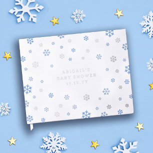 Blue Silver Snowflakes Winter Boy Baby shower Gastenboek