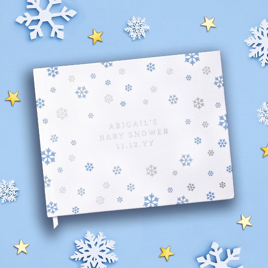 Blue Silver Snowflakes Winter Boy Baby shower Gastenboek