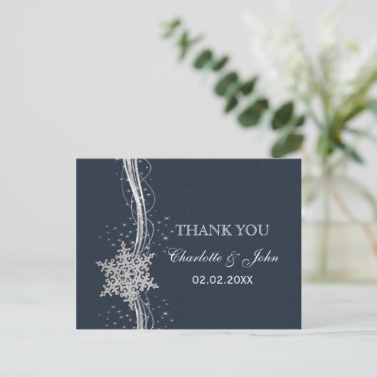 Blue Silver Snowflakes Winter bruiloft Hartelijk d Briefkaart (Staand voorkant)
