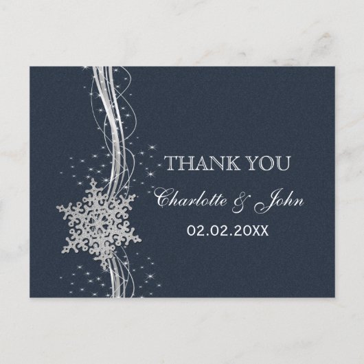 Blue Silver Snowflakes Winter bruiloft Hartelijk d Briefkaart (Voorkant)