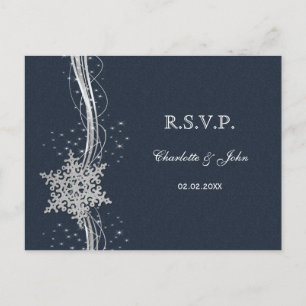 Blue Silver Snowflakes Winter bruiloft RSVP Uitnodiging Briefkaart
