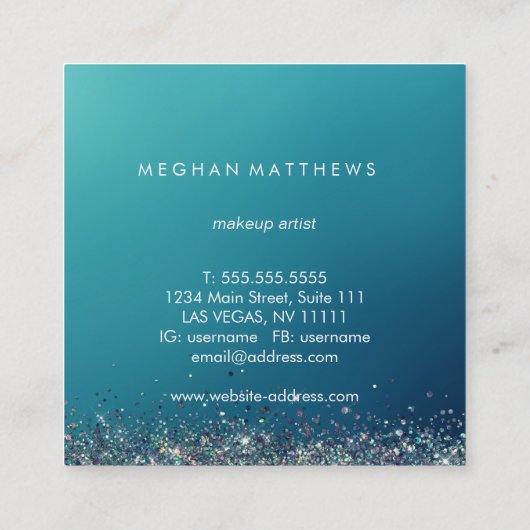 Blue Silver Sparkle Beauty Stylist Makeup Artist Vierkante Visitekaartje (Achterkant)
