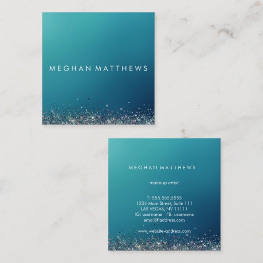 Blue Silver Sparkle Beauty Stylist Makeup Artist Vierkante Visitekaartje (Voorkant / Achterkant)