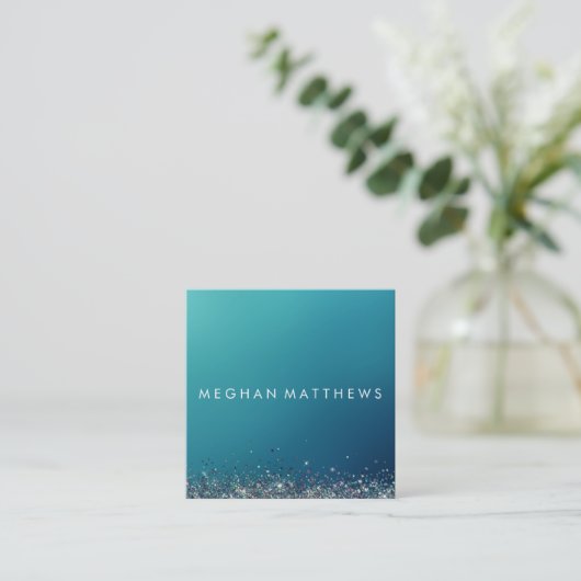 Blue Silver Sparkle Beauty Stylist Makeup Artist Vierkante Visitekaartje (Staand voorkant)