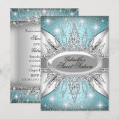 Blue & Silver Sparkle Diamond Sweet 16 Invite Kaart (Voorkant / Achterkant)