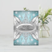 Blue & Silver Sparkle Diamond Sweet 16 Invite Kaart (Staand voorkant)