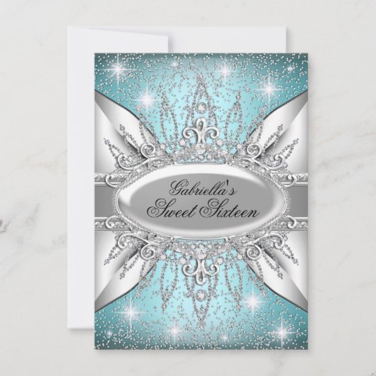 Blue & Silver Sparkle Diamond Sweet 16 Invite Kaart (Voorkant)